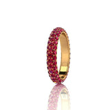 2ct Round Cut Pink Ruby 3 Row Full Eternity Wedding Band 14k Yellow Gold Finish