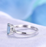 1ct Emerald Blue Aquamarine Split Shank Solitaire Accent Ring 14k WhiteGold Over