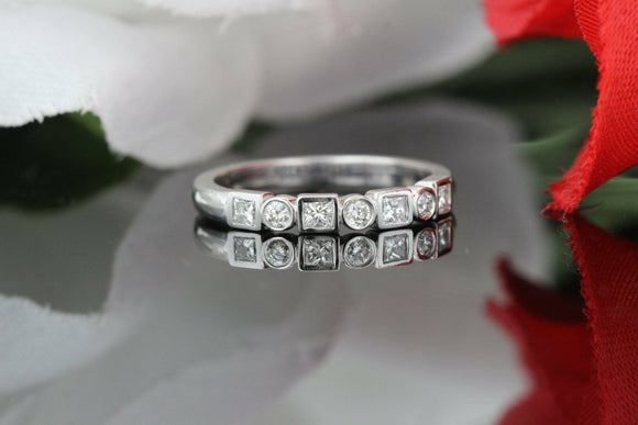 Eternity Bezel Wedding Ring Band 0.6ct Princess Cut Diamond 14k WhiteGold Finish