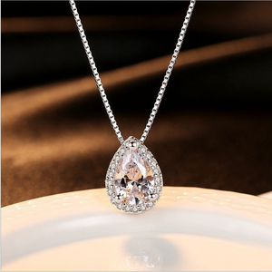 2ct Pear Cut VVS1 Diamond Pendant Halo Water Drop 14k White Gold Finish NO CHAIN