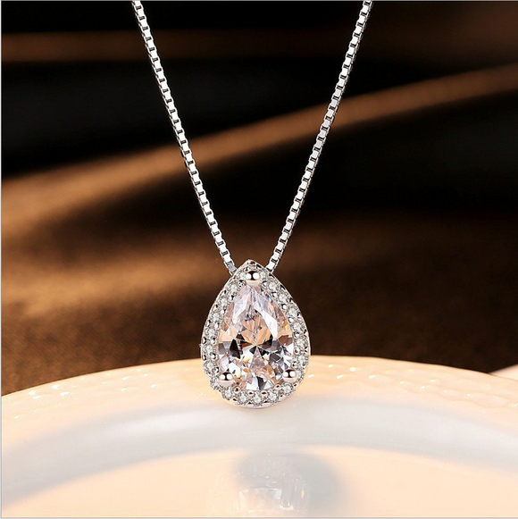 2ct Pear Cut VVS1 Diamond Pendant Halo Water Drop 14k White Gold Finish NO CHAIN