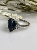 1.3ct Pear Cut Blue Sapphire Three Stone Engagement Ring 14k White Gold Finish