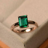 1.5ct Green Emerald Cut Engagement Ring 4 Prong Solitaire 14k Rose Gold Finish