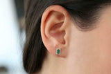 1.4ct Baguette Cut Green Emerald Diamond Halo Stud Earrings 14k Yellow Gold Over