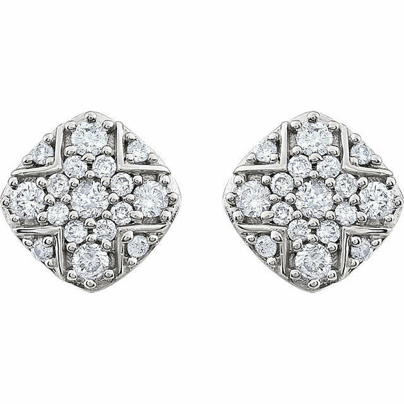 0.5ct Round Cut Diamond Vintage Cluster Stud Earring Women 14k White Gold Finish