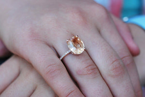 2ct Oval Cut Peach Morganite Diamond Accent Engagement Ring 18k Rose Gold Finish