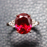 3ct Oval Cut Ruby Diamond Petite Round Accents Solitaire Ring 14k Rose Gold Over