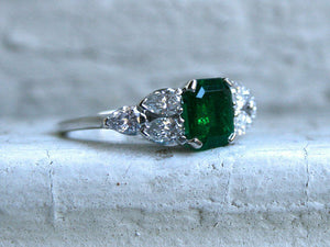 2Ct Asscher Cut Green Emerald Diamond Accent Engagement Ring 14K White Gold Over