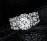 4Ct Round Diamond Vintage Halo Wide Shank Engagement Ring 14K White Gold Finish