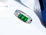 2.6ct Green Emerald Cut Engagement Ring Trilogy 14k White Gold Finish