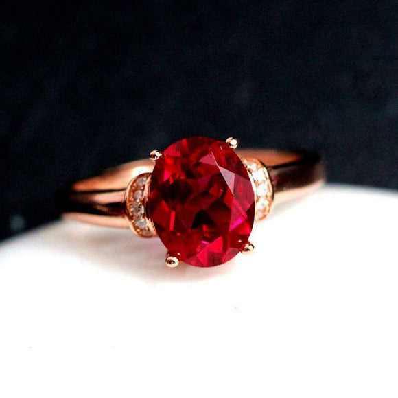 2ct Oval Cut Ruby Engagement Ring Diamond Accent Solitaire 14k Rose Gold Finish