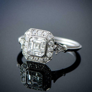 2Ct Asscher Cut VVS1D Diamond Vintage Halo Engagement Ring 14K White Gold Finish