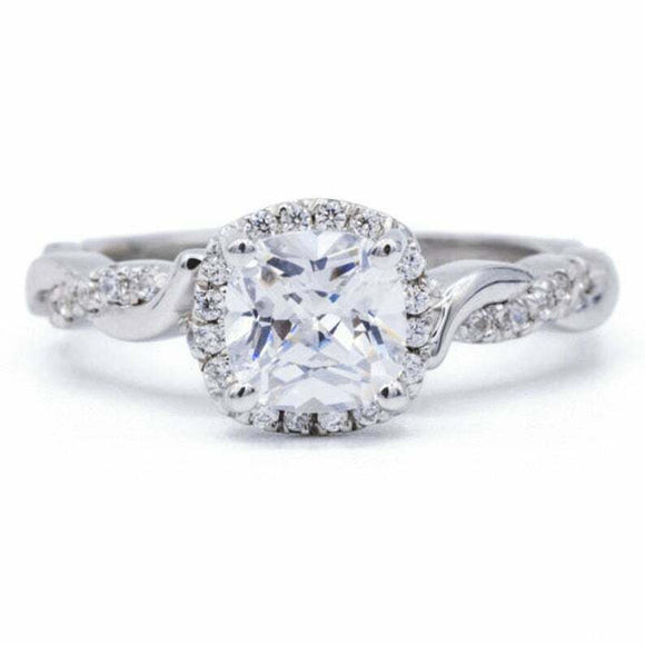 2.4ct Cushion Cut Diamond Engagement Ring Twist Shank Halo 14k White Gold Finish