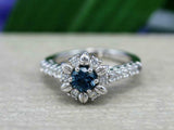 1.5ct Round London Blue Topaz Engagement Ring Diamond Floral 14k White Gold Over