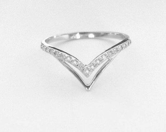 V Shaped Stylish Curved Wedding Band 1ct Round Cut Diamond 14k White Gold Finish