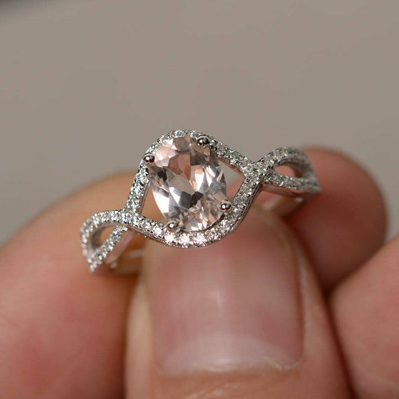 2ct Oval Peach Morganite Infinity Promise Engagement Ring 14k White Gold Finish