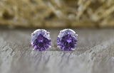 2ct Round Cut Purple Amethyst Screw Back Women Stud Earrings 14k White Gold Over