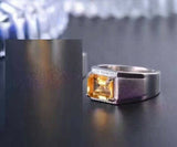 3ct Emerald Cut Yellow Citrine Solitaire Engagement Men Ring 14k White Gold Over