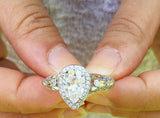 Antique Vintage Halo Engagement Ring 2ct Pear Cut Diamond 14k White Gold Finish