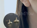 0.01ct Round Cut Moissanite Whale Fin Stud Earrings 14k Yellow Gold Plated