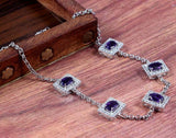 2.4ct Purple Amethyst Pendant Chain Oval Cut Partywear 14k White Gold Finish