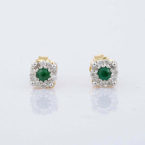 1ct Stud Earrings Round Cut Green Emerald Halo Design 14k Yellow Gold Finish