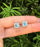 2Ct Cushion Cut Blue Aquamarine Diamond Halo Stud Earrings 14K White Gold Finish