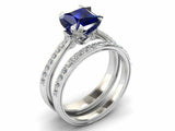 2ct Princess Cut Sapphire Bridal Set Band Engagement Ring 14k White Gold Finish