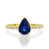 1ct Pear Cut Blue Sapphire Accent Solitaire Engagement Ring 14k Yellow Gold Over