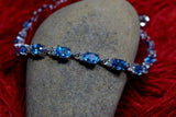 14ct Oval Cut Blue Topaz Diamond Petite Women Tennis Bracelet 14k WhiteGold Over