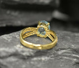 1.6ct Engagement Ring Oval Cut Blue Aquamarine Split Shank 14k YellowGold Finish