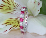 3Ct Round Cut Pink Ruby Diamond Full Eternity Wedding Band 18K White Gold Finish