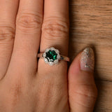 1ct Round Cut Green Emerald Flower Solitaire Engagement Ring 14k White Gold Over