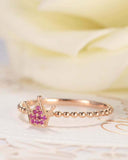 0.2ct Round Cut Pink Ruby Princess Crown Tiara Engagement Ring 14k RoseGold Over