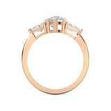 3Ct Pear Cut Diamond Trilogy Engagement Ring 14K Rose Gold Over Trillion Accents