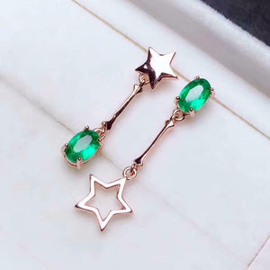 1ct Oval Cut Green Emerald Star Design Long Drop Earrings 14k Rose Gold Finish