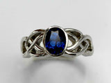 2ct Oval Blue Sapphire Engagement Ring Trinity Knot Celtic 14k White Gold Finish