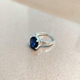 1.4ct Engagement Ring Oval Cut Blue Sapphire Solitaire 14k White Gold Finish