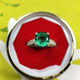 2ct Round Cut Green Emerald Engagement Ring Diamond Accents 14k White Gold Over