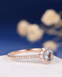 1ct Round Blue Aquamarine Engagement Ring Diamond Floral Halo 14k Rose Gold Over