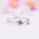 1.2ct Trillion Cut Amethyst Garnet Open Birthstone Ring 14k White Gold Finish