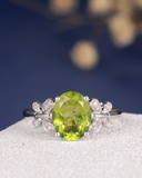 2ct Oval Cut Green Peridot Engagement Ring Butterfly Design 14k White Gold Over