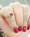 2ct Round Cut Ruby Engagement Ring Antique Inspired Halo 14k Yellow Gold Finish