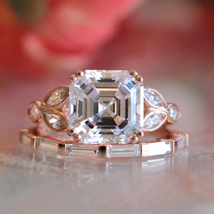 2ct Asscher Cut Diamond Engagement Ring 14k Rose Gold Finish Wedding Bridal Set