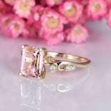 2ct Emerald Cut Morganite Engagement Ring Diamond Accents 14k Yellow Gold Finish