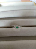 1ct Engagement Ring Baguette Cut Green Emerald Three Stone 14k White Gold Finish