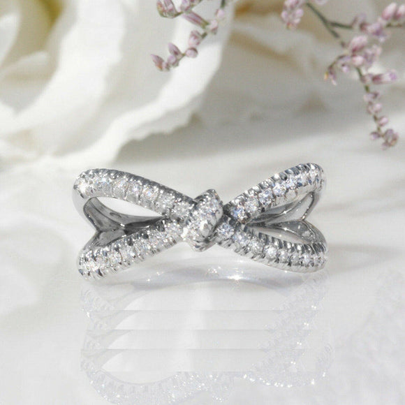 2ct Round Cut Diamond Engagement Ring Bow Knot Unique Women 14k WhiteGold Finish