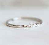 Dainty Twisted Rope Thin Minimalist Wedding Band Ring 14k White Gold Finish