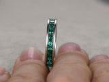 2.2ct Princess Cut Green Emerald Channel Set Eternity Band 14k White Gold Finish