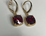 2ct Dangle Earrings Cushion Cut Ruby Ruby Diamond LeverBack 14k Yellow Gold Over